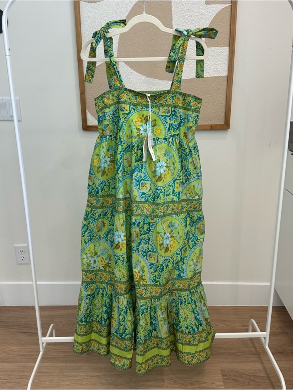 Green Maxi Tiered Floral Dress